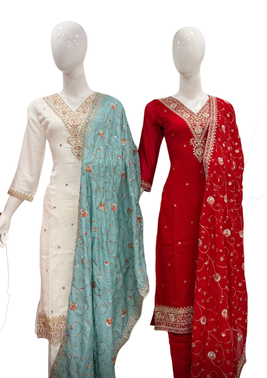 Chinon Kurta Suit Off White